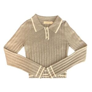 Lizette Collection Grey Ribbed Polo Sweater Pearl Button Long Sleeve LC5183LS M